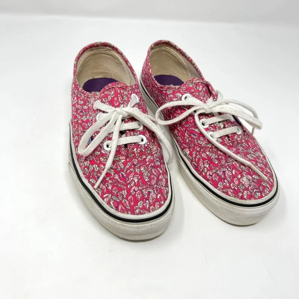 Vans Liberty Art Fabric Sneaker Shoes Womens Sz 5.5 Pink Leaves Low Top Lace Up